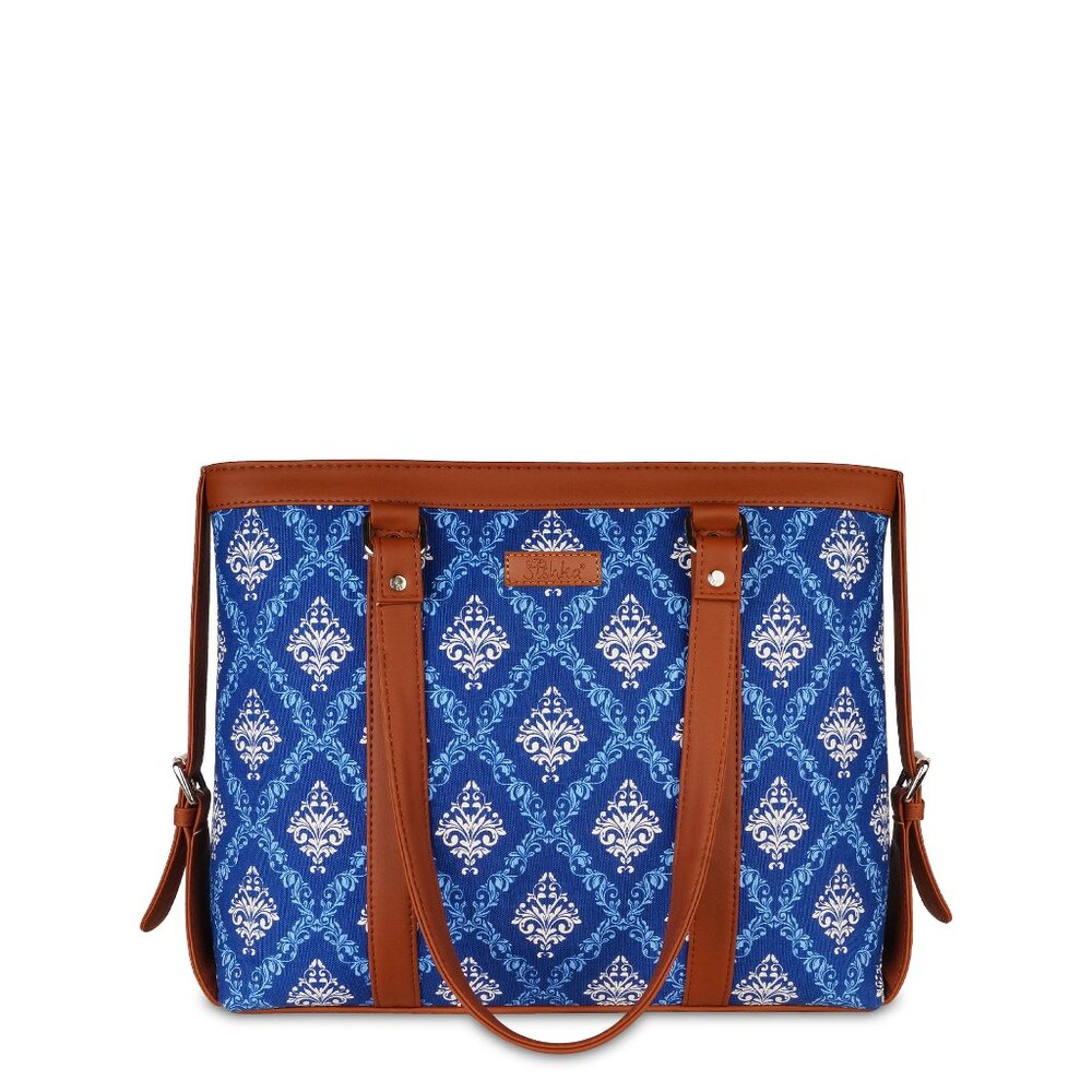 Ladies’ Shoulder Tote Bag – Hand Crafted Blue Printed Fabric Top Handle Bag